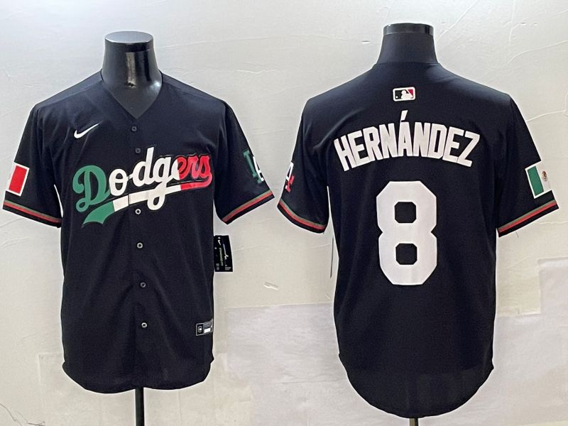 Men Los Angeles Dodgers #8 Hernandez Black Mexico Nike 2025 MLB Jersey style 1